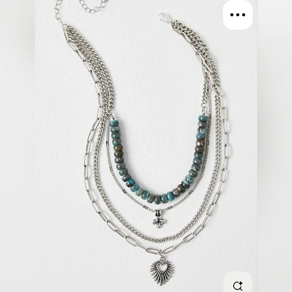 Free People Silver and Teal Beaded Necklace NWT - Picture 1 of 3